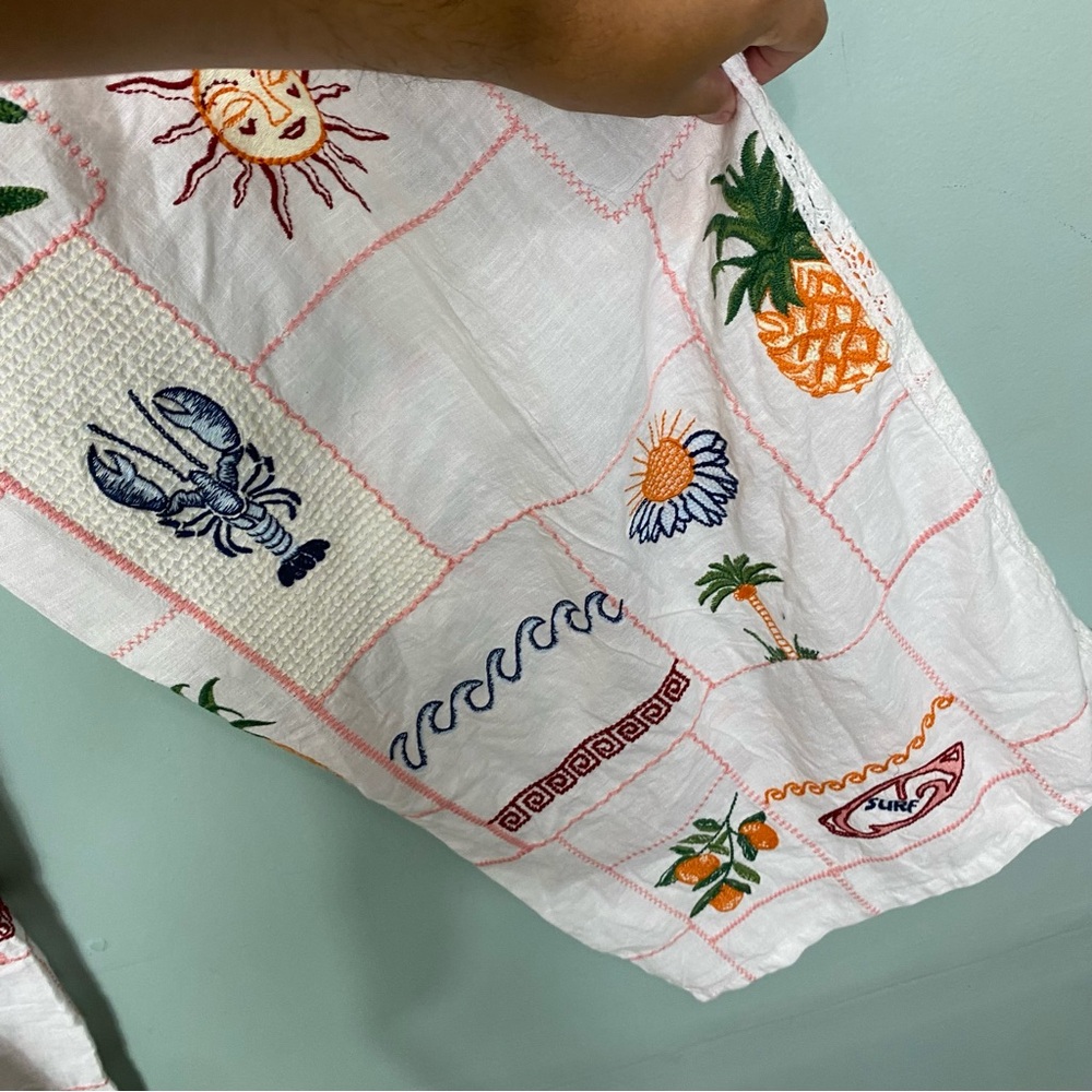 Anthropologie Pilcro Embroidered Patchwork Pants Tropical Vacation Baggy L Tall - Picture 9 of 11